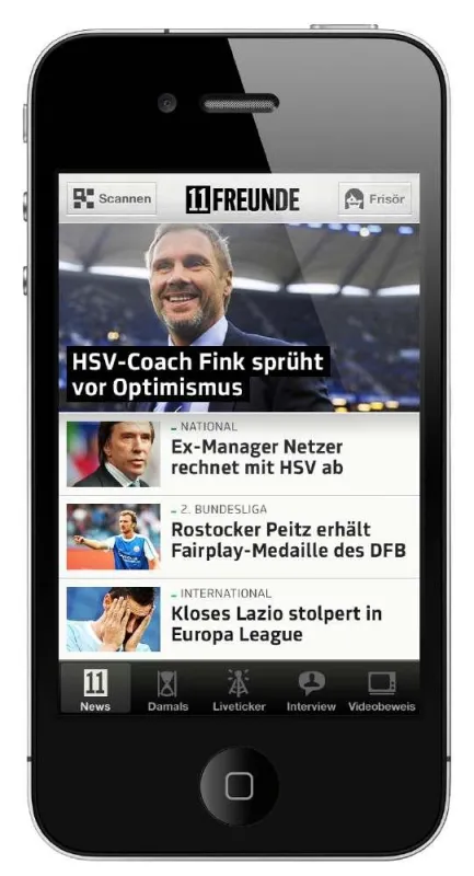 Die Startseite der 11FREUNDE iPhone App