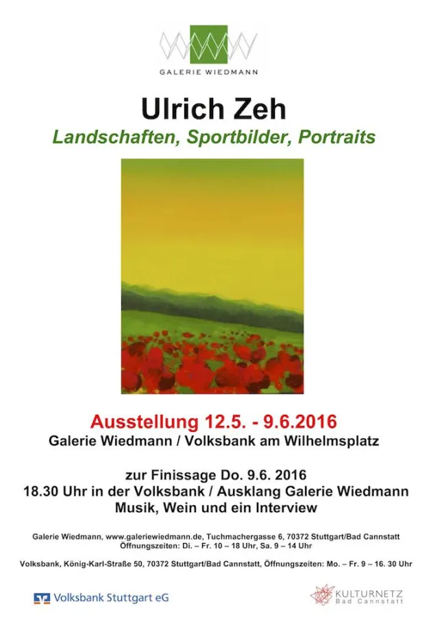 Schaufenster Kultur - Ausstellung von Ulrich Zeh in der GALERIE WIEDMANN und Volksbank