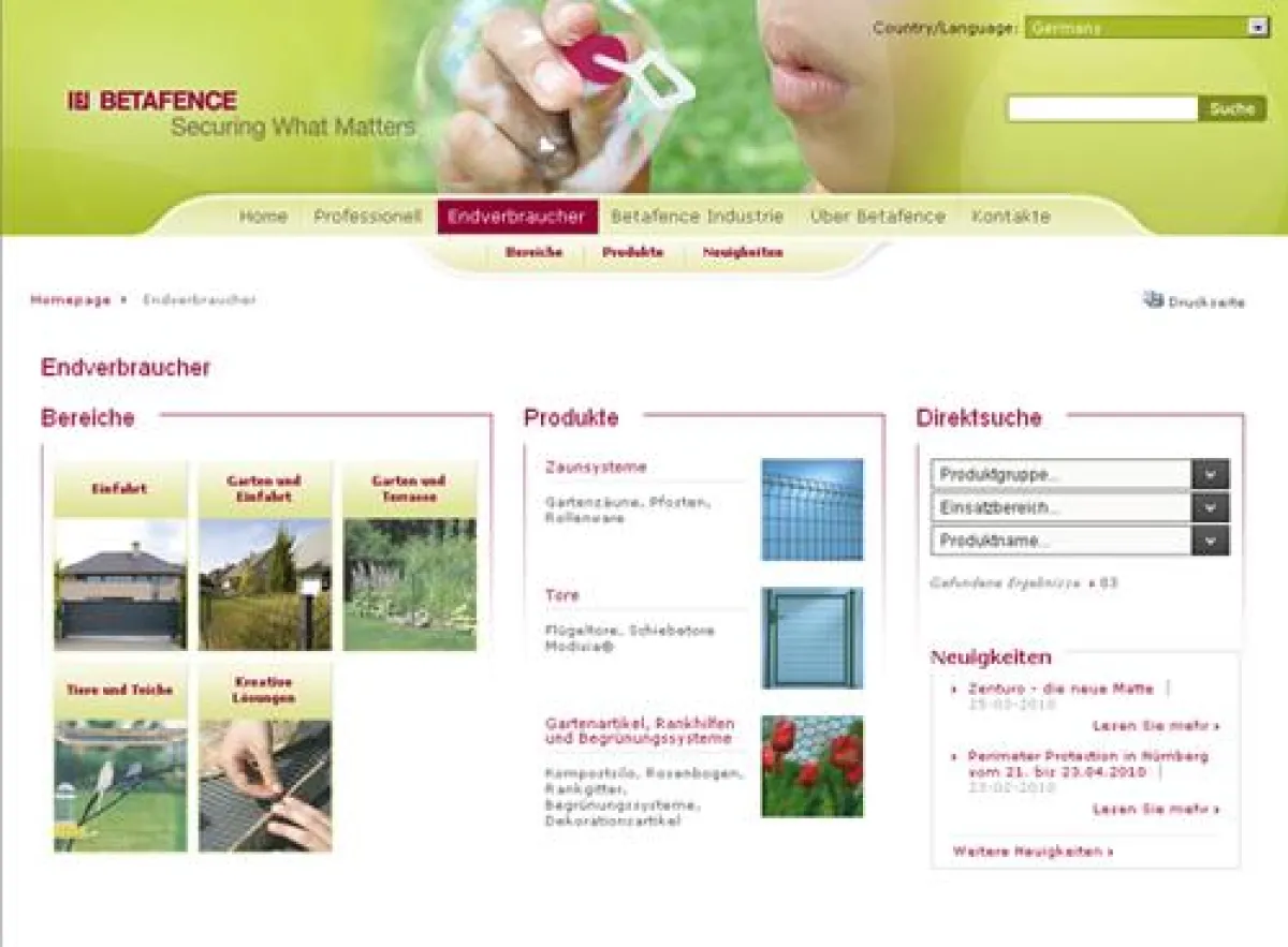 Neuer Internetauftritt mit optimierter Struktur: Das Segment Endverbraucher auf www.betafence.de