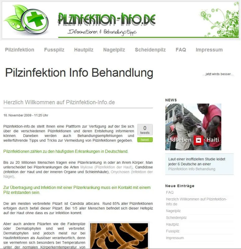 Die Startseite der Online-Plattform www.pilzinfektion-info.de