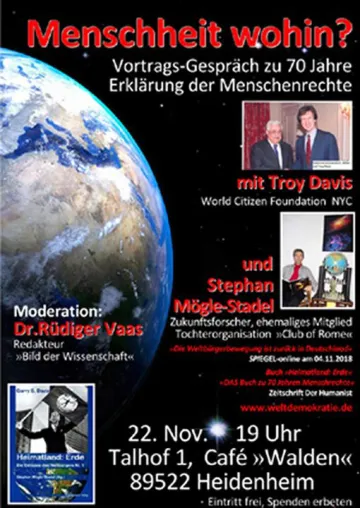Bild: 22. November: Menschheit wohin? Troy Davis im Vortrag zu 70 Jahren Erklärung der Menschenrechte in Heidenheim