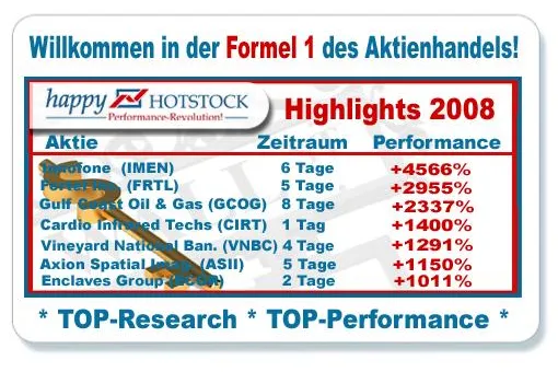 Bild: Börse und Aktientipps - Hotstockbilanz 2008 -Trotz Finanzmarktkrise - Aktien-Performance bis zu 4566%