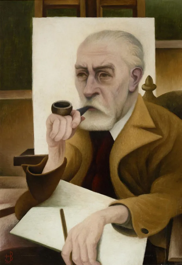 Hans Brass: Selbstbildnis, 1950, Öl auf Nessel, 116 x 80 cm