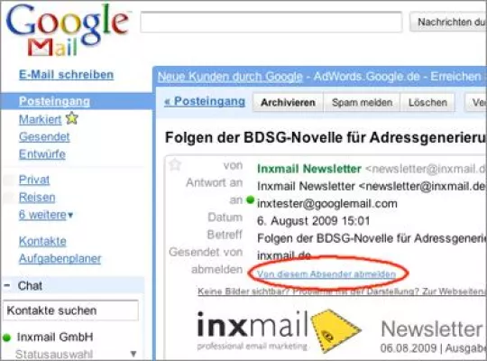 Bild: Inxmail unterstützt Abmeldeverfahren von Windows Live Hotmail und Google Mail