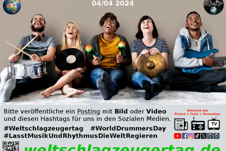 Am 04. April ist der Internationale Weltschlagzeugertag / World Drummers' Day 2024 Bild: Am 04. April ist der Internationale Weltschlagzeugertag / World Drummers' Day 2024