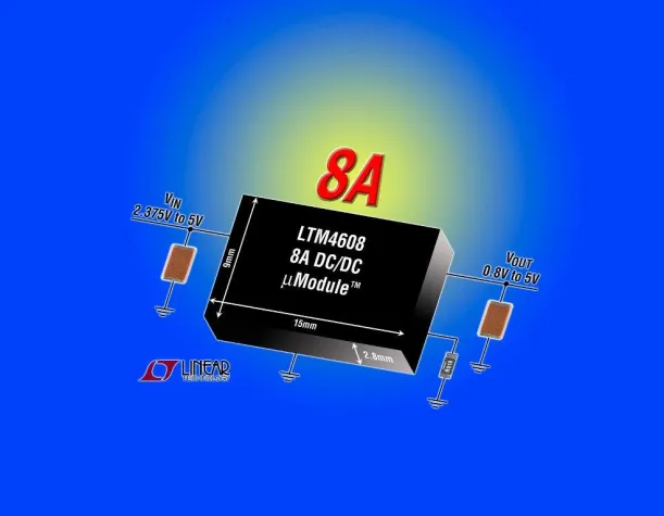 Bild: Vollständiger 8A-DC/DC-Wandler in einem nur 9mm x 15mm großen SMD-Gehäuse