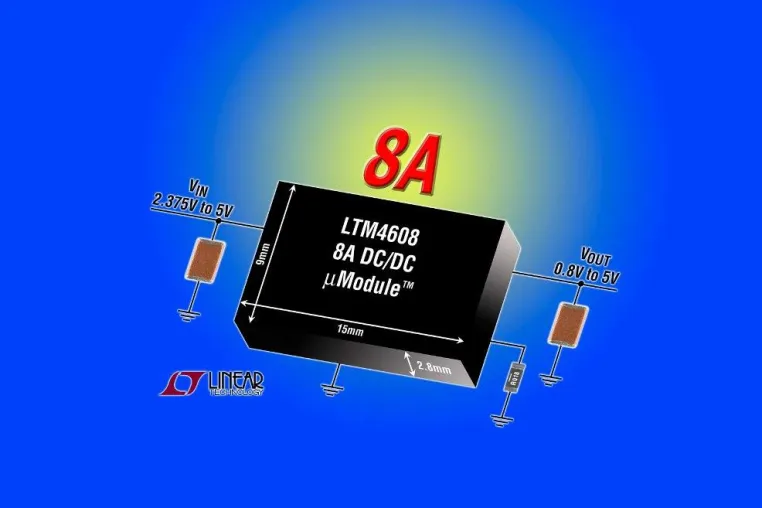 Bild: Vollständiger 8A-DC/DC-Wandler in einem nur 9mm x 15mm großen SMD-Gehäuse