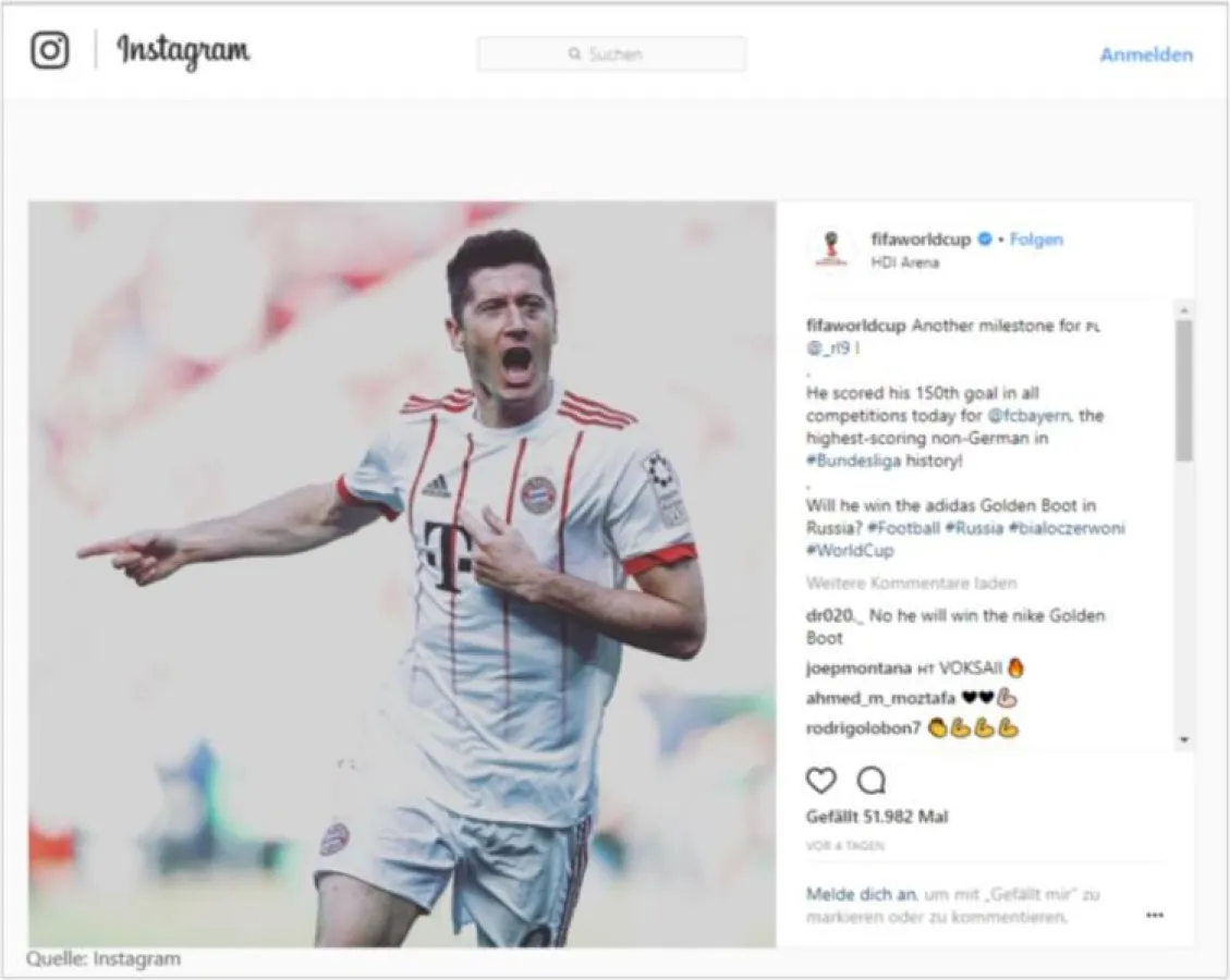 TOP-Live-Influencer ist derzeit der Instagram-Kanal von FifaWorldcup über den Rekord von Lewandowski