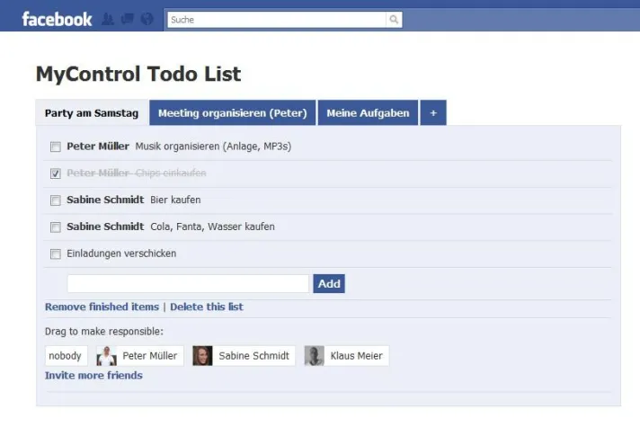 MyControl startet Facebook App "MyControl Todo List" Bild: MyControl startet Facebook App "MyControl Todo List"