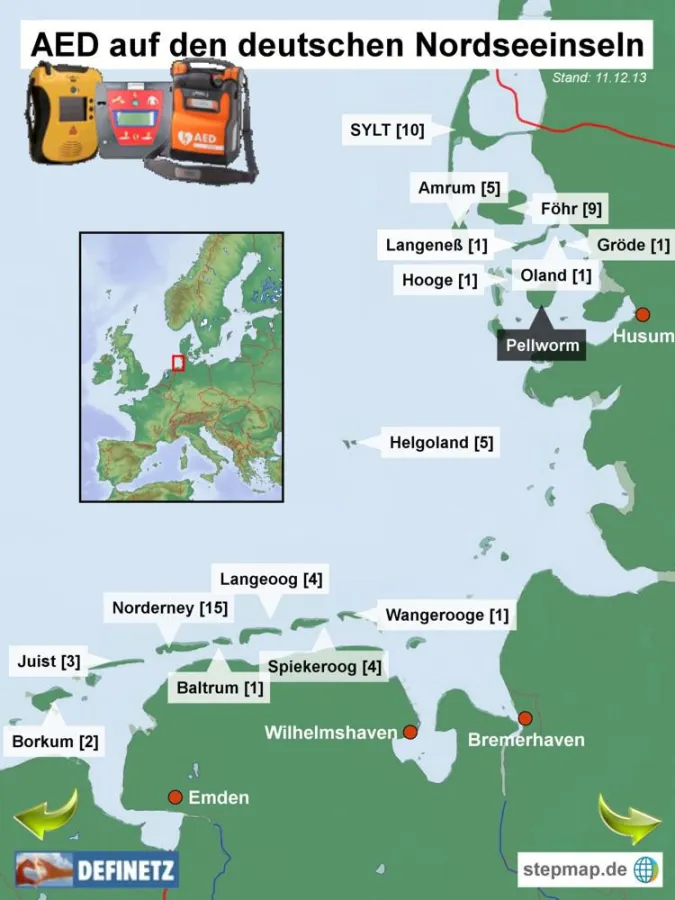 Nur wenige Defibrillator-Standorte lassen sich über die Behörden ermitteln. Abb.: definetz