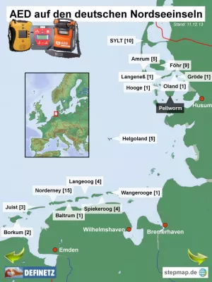 Bild: Lücken im Netz. Defibrillatoren auf den deutschen Inseln nur lückenhaft dokumentiert