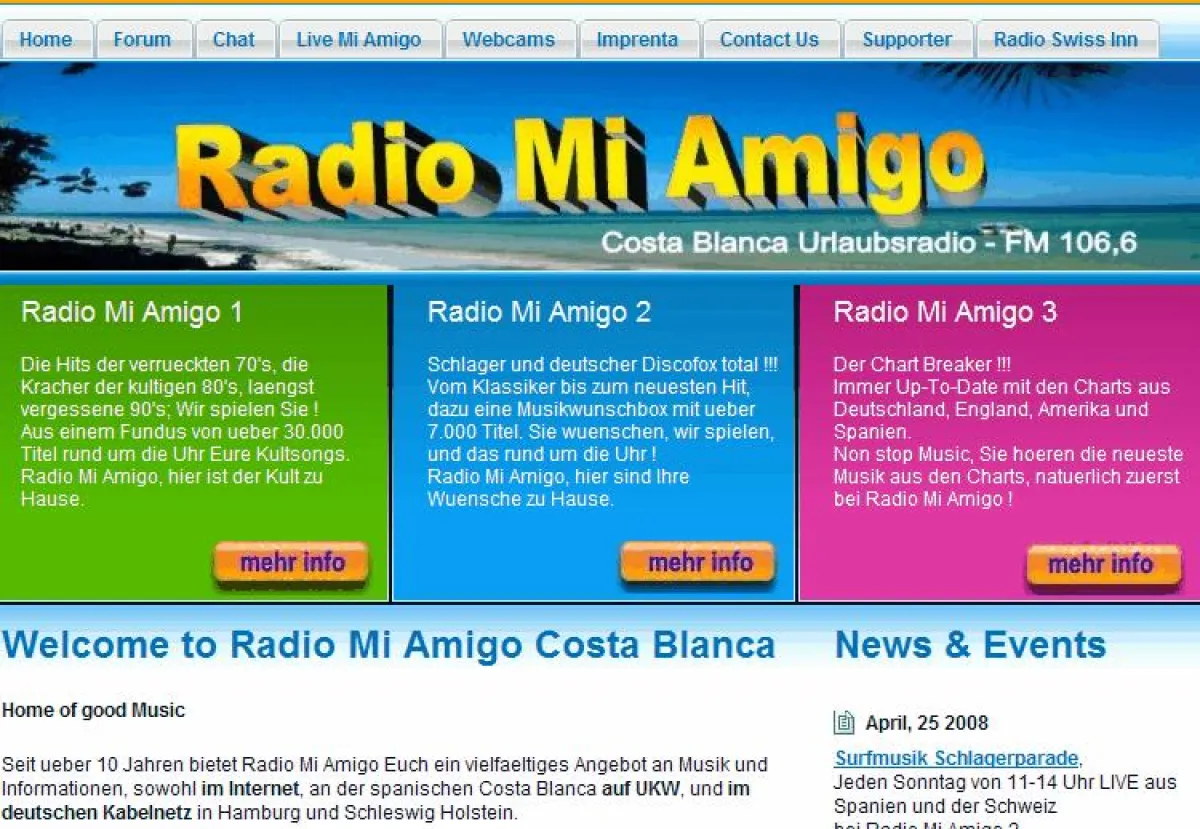 Die neu überarbeitete Webpage von Radio Mi Amigo