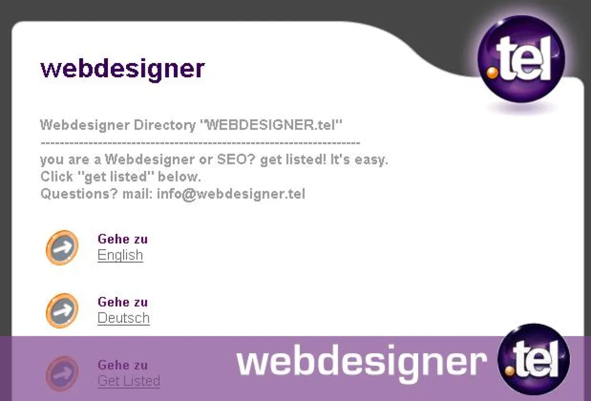 Screenshot des Webdesigner Verzeichnisses Webdesigner.tel