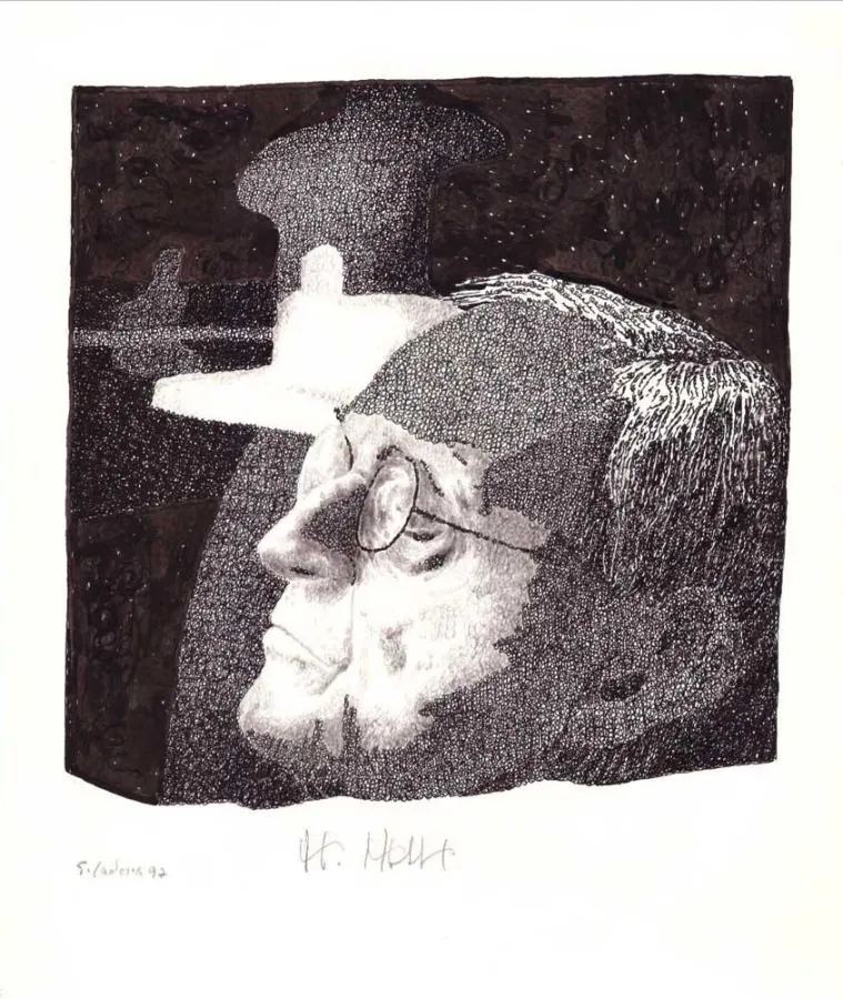 Georg Cadora, ohne Titel (H. Hesse), 1997, Tusche und Bleistift auf Papier, 23,7 x 20 cm