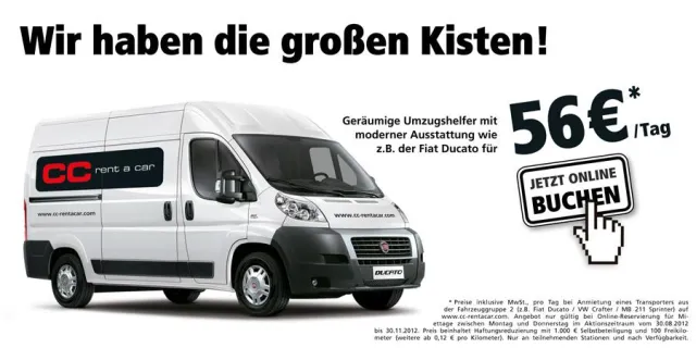 Bild: Gut gerüstet in die Umzugszeit: CC Rent a car hat die "großen Kisten" zum kleinen Preis