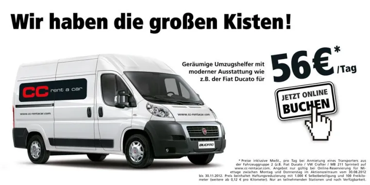 Bild: Gut gerüstet in die Umzugszeit: CC Rent a car hat die "großen Kisten" zum kleinen Preis