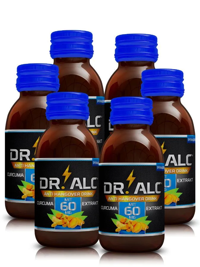 DR. ALC® Anti Hangover Drink und Freunde.