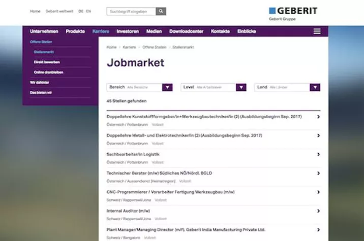 Bild: TWT bringt neue Job-Suche auf die Geberit Corporate Site