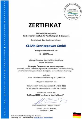 Bild: Der Mensch im Fokus: CLEAN Servicepower wurde mit dem Siegel „Gesicherte Nachhaltigkeit“ zertifiziert
