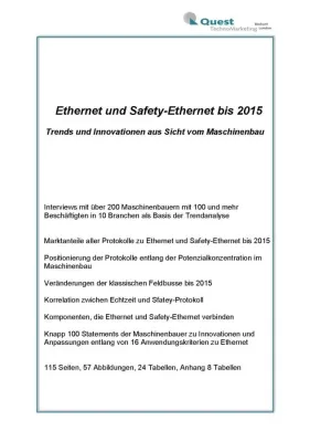 Bild: Ethernet und Safety-Ethernet bis 2015 im Maschinenbau – neue Quest Studie