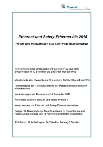 Bild: Ethernet und Safety-Ethernet bis 2015 im Maschinenbau – neue Quest Studie