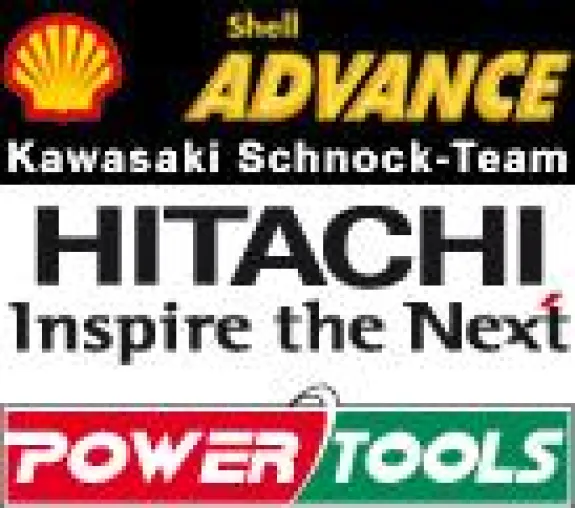 Das Kawasaki Schnock-Team und Hitachi-Powertools unterstützen das Projekt 2009 für krebskranke Kinder Bild: Das Kawasaki Schnock-Team und Hitachi-Powertools unterstützen das Projekt 2009 für krebskranke Kinder