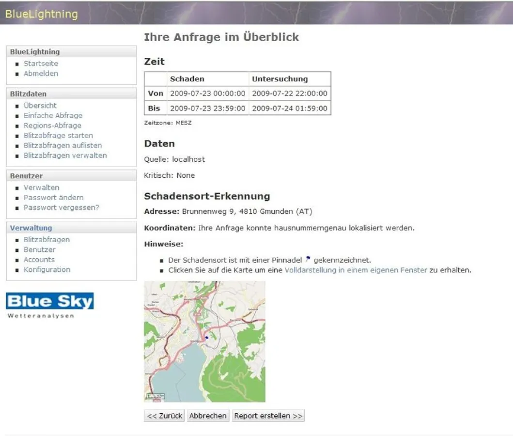 Ansicht des Portals von Blue Lightning