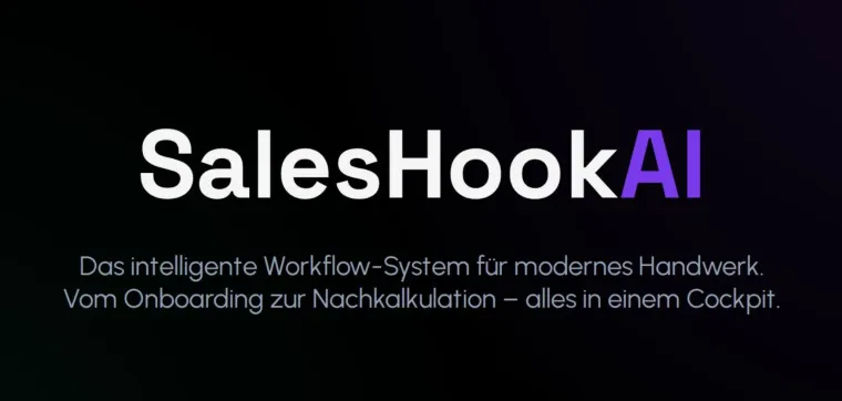 SalesHookAI: KI-Angebotssoftware für Handwerker mit Zeiterfassung & Teameinsatzplanung Bild: SalesHookAI: KI-Angebotssoftware für Handwerker mit Zeiterfassung & Teameinsatzplanung