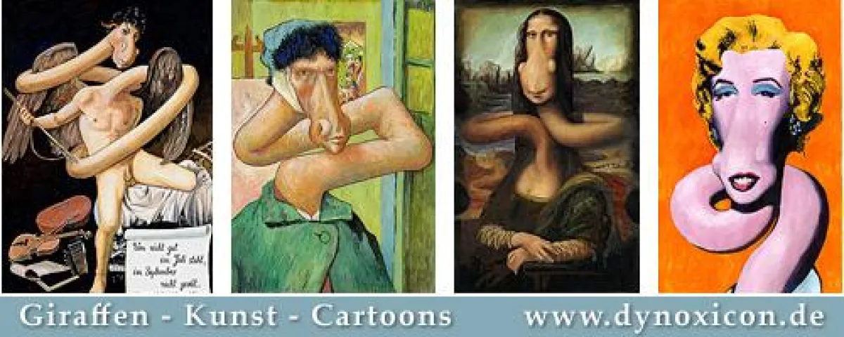 v.l.n.r. Amor (Carravaggio), mit ohne Ohr (van Gogh), Mona Lisa (Leonardo), Marilyn (Warhol)