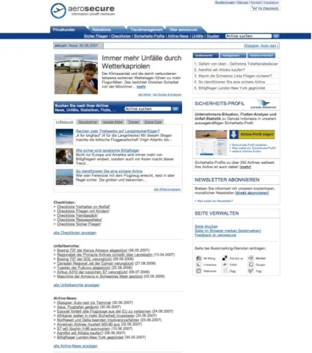 Bild: Web-Tipp zum Thema Flugsicherheit: aerosecure.de