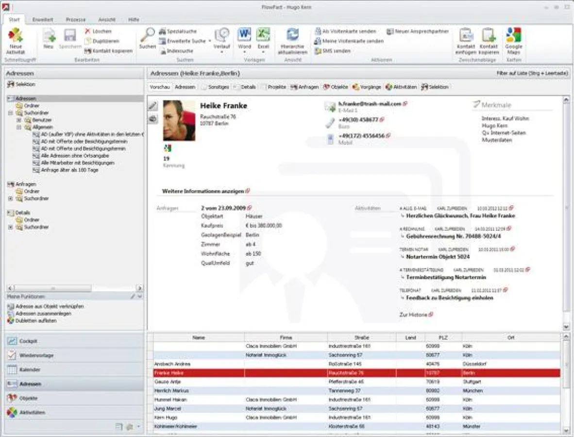 Adressfenster von FlowFact Performer CRM
