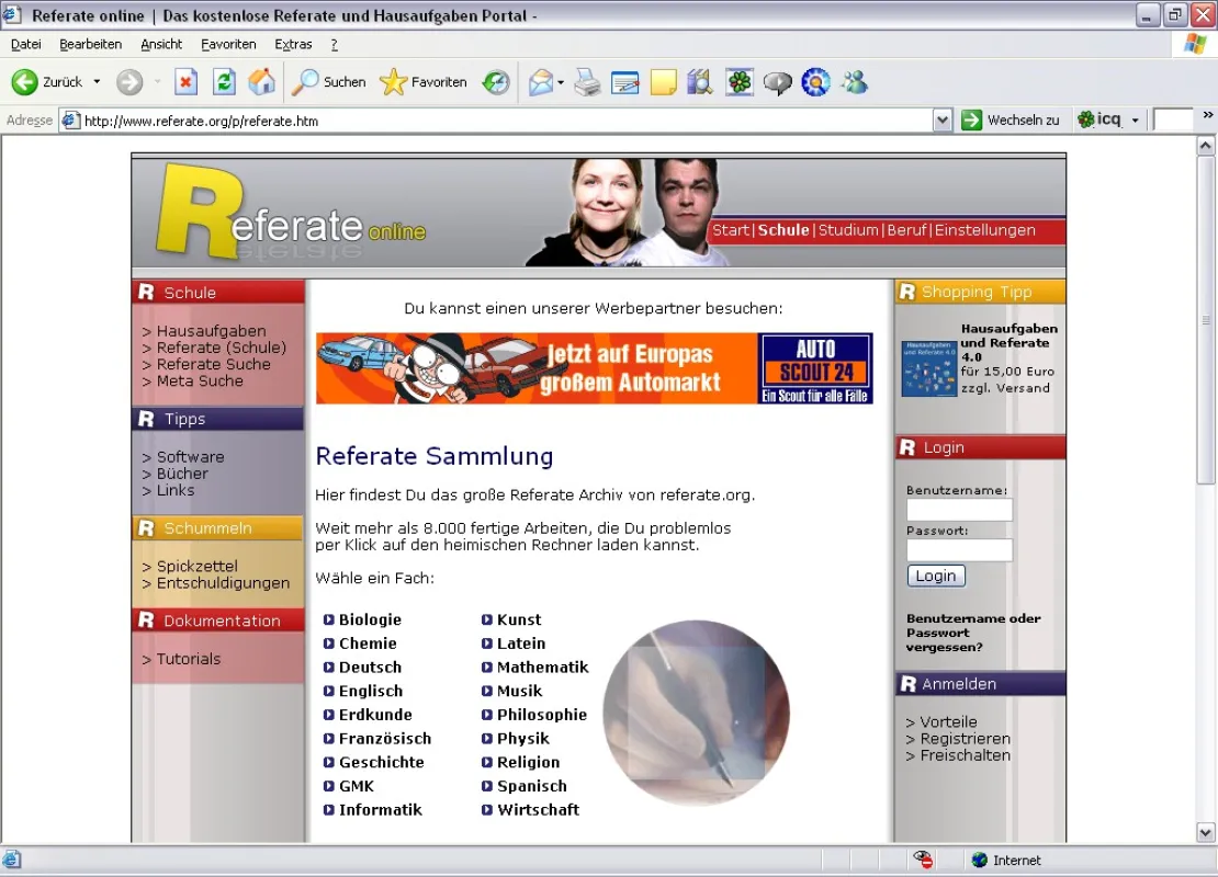 Screenshot der www.referate.org