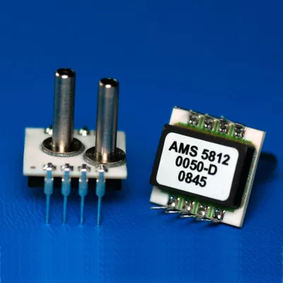 Bild: Miniaturisierter Niederdruckaufnehmer (AMS 5812) mit anal. Ausgang und I²C-Interface von 5 und ±5mbar