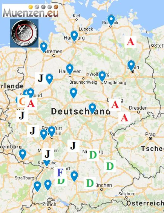 Prägestättenkarte 5 Euro Tropische Zone von Muenzen.eu