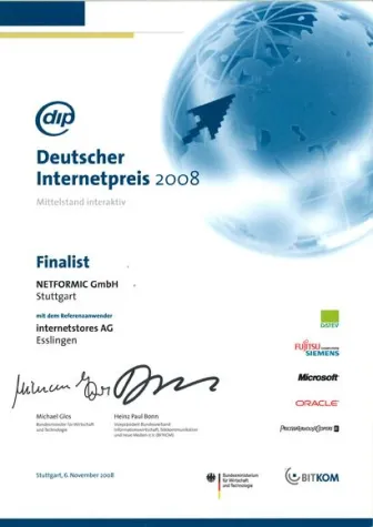 Bild: Finalist beim Deutschen Internetpreis 2008 – Erfolg im Team - NETFORMIC und fahrrad.de