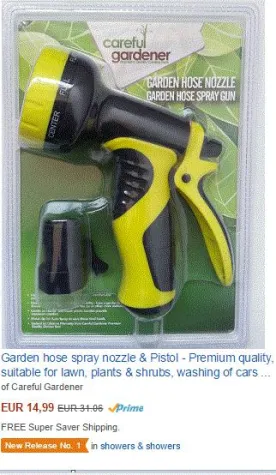 Careful Gardener, Gartenschlauchsprühkopf erhält 'Amazon Nr.1 Neuer Verkäufer' Auszeichnung Bild: Careful Gardener, Gartenschlauchsprühkopf erhält 'Amazon Nr.1 Neuer Verkäufer' Auszeichnung