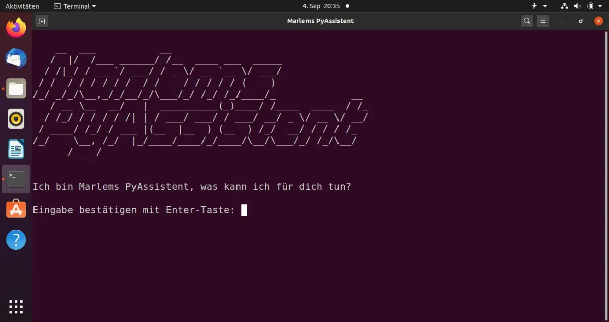 Marlems PyAssistent kann im Betriebssystem Ubuntu ausgeführt werden
