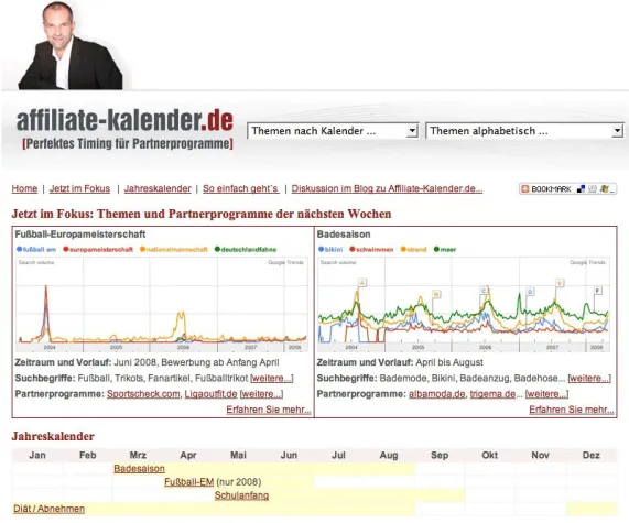 Bild: Affiliate-Kalender.de - perfektes Timing für saisonale Themen und passende Partnerprogramme