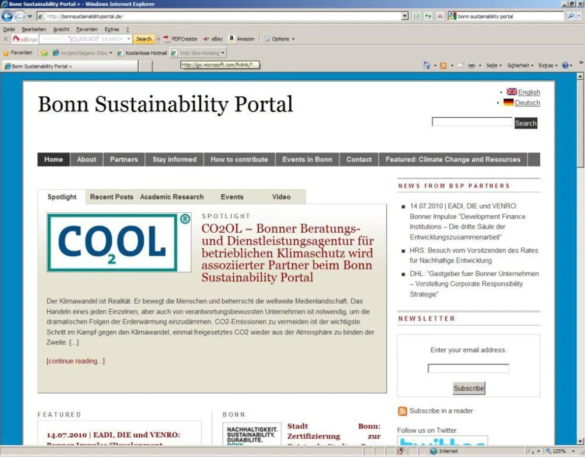 Die Homepage des Sustainability Portals