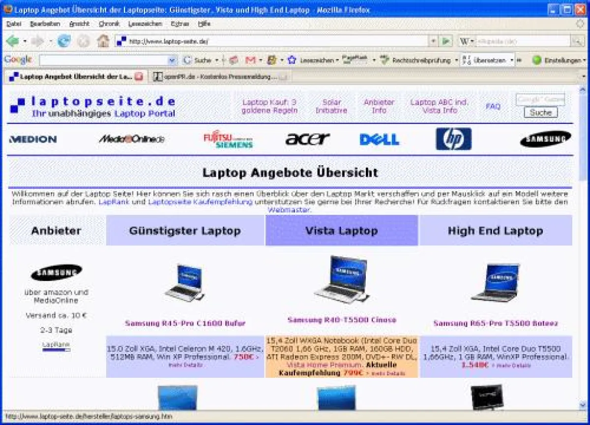 Das neue Anbieterportfolio der Laptopseite