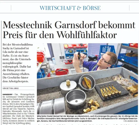 Bild: Freie Presse schreibt über Preis für den Wohlfühlfaktor