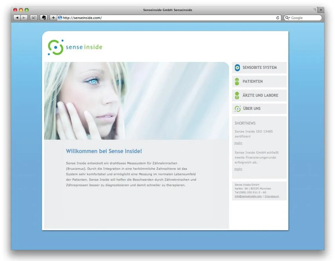 Internetauftritt www.senseinside.com von das formt - Büro für Kommunikation & Design