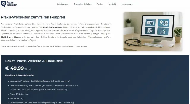 Bild: WebSeo GmbH: Praxis Website erstellen zum Festpreis von 49,99 € / Monat (inkl. MwSt.)