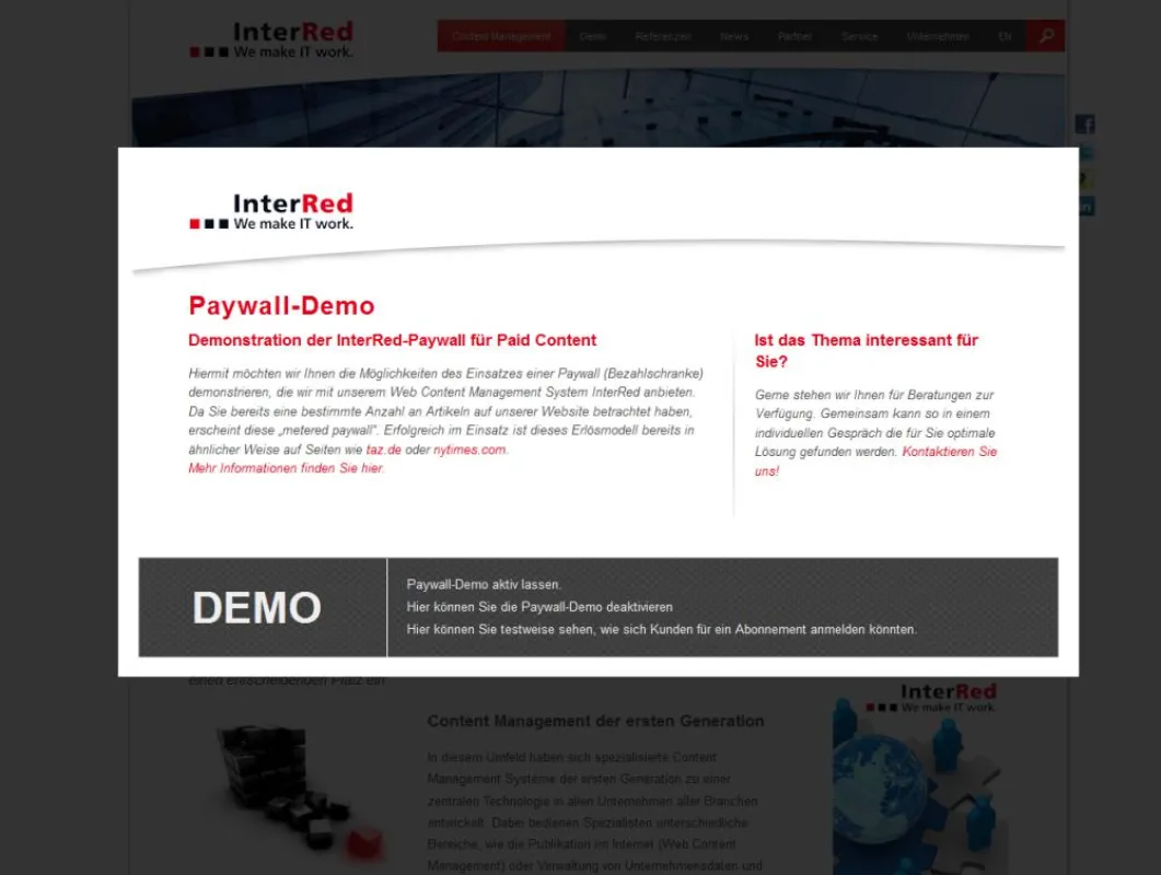 Beispielhafter Einsatz einer Paywall durch das