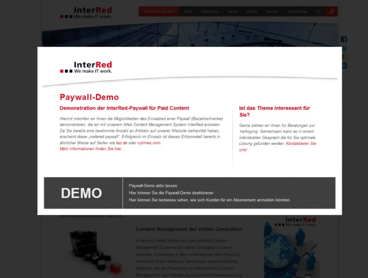 Beispielhafter Einsatz einer Paywall durch das 