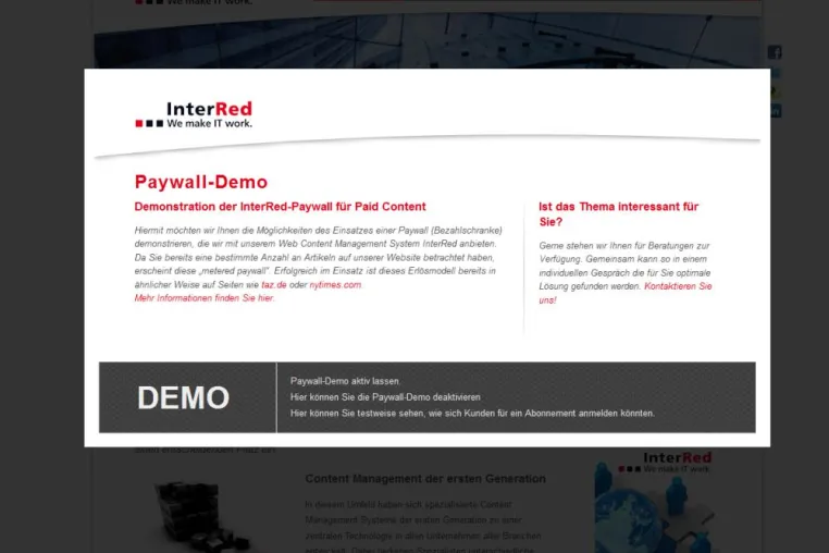 Bild: InterRed bietet Paid Content durch Paywalls