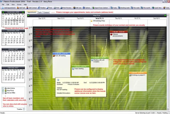 Bild: Pimero in der Version 2006 mit Kontakt-Management