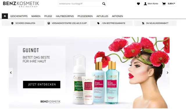 Bild: Benzkosmetik - Der neue Onlineshop mit GUINOT Pflegeprodukten.