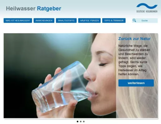 Heilwasser: Website heilwasser-ratgeber.de bietet praktische Tipps und Informationen Bild: Heilwasser: Website heilwasser-ratgeber.de bietet praktische Tipps und Informationen