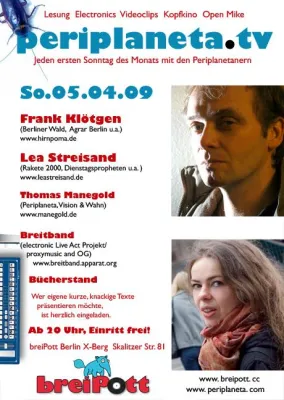 Bild: Lesung "periplaneta.tv" am 05. April mit Frank Klötgen und Lea Streisand